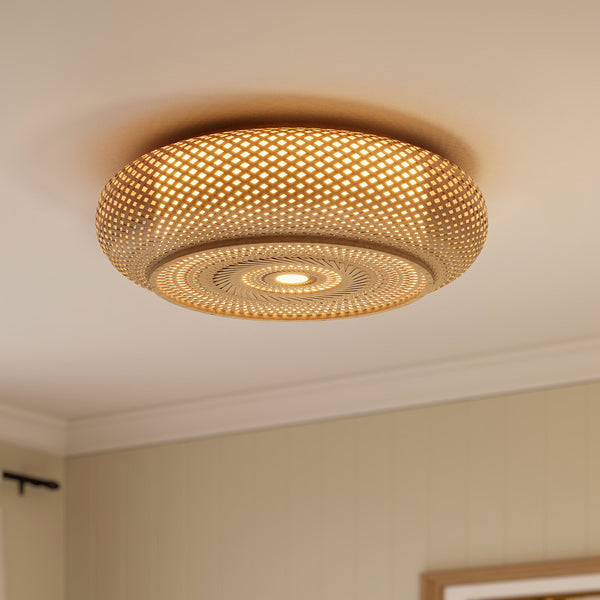 Japanese Style Bamboo Flush Mount Minimalist Living Room Ceiling Light