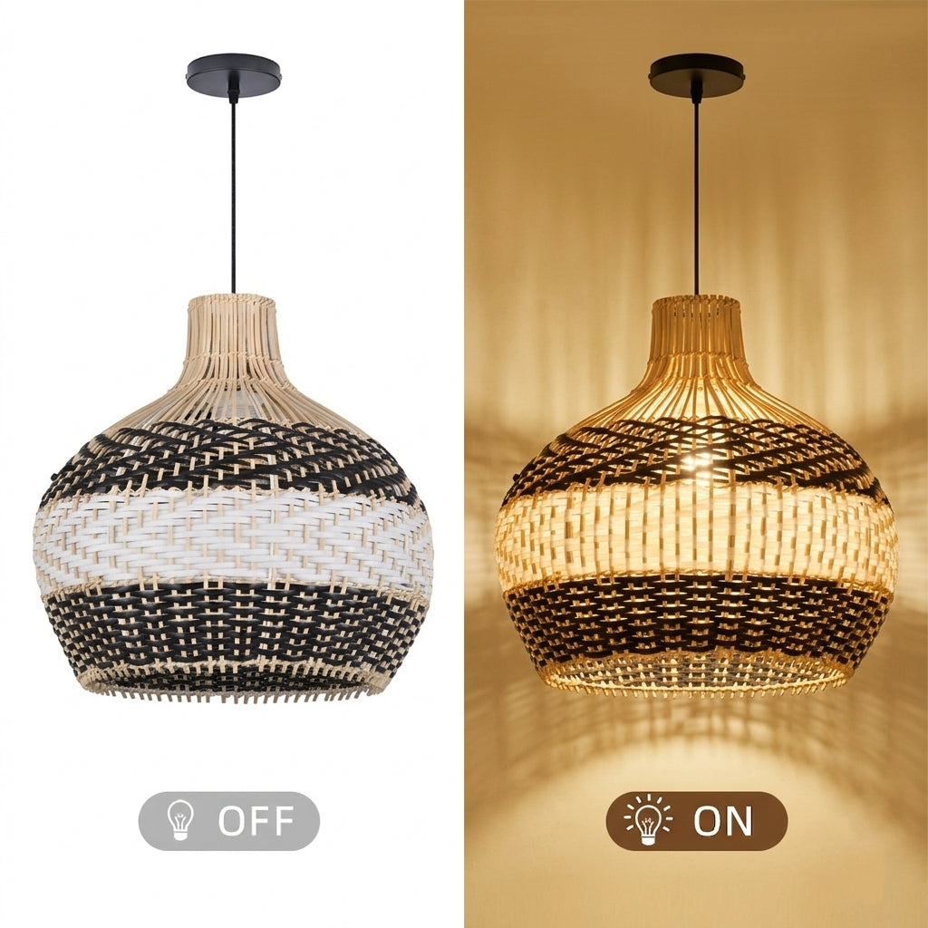 Black and White Rattan Pendant Light Modern Kitchen Island Chandelier