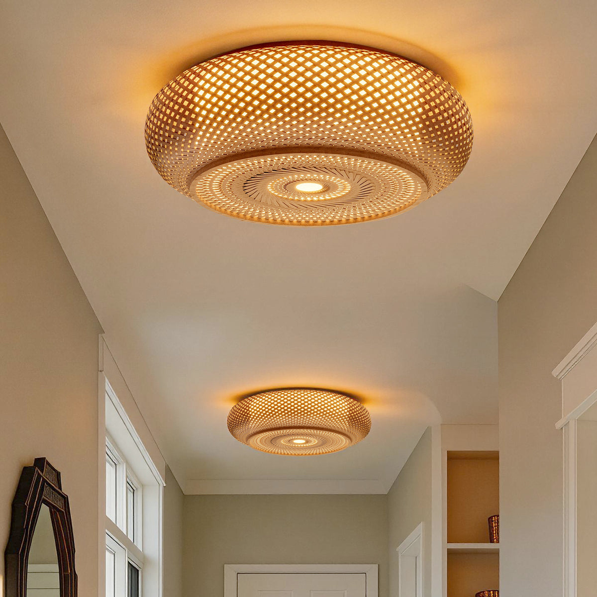 Japanese Style Bamboo Flush Mount Minimalist Living Room Ceiling Light