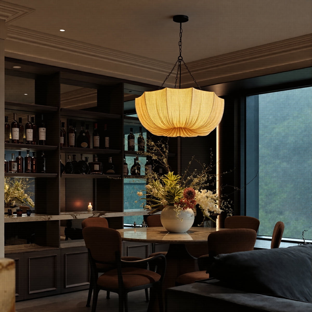 Modern Pleated Fabric Chandelier Japandi Organic Pendant Light