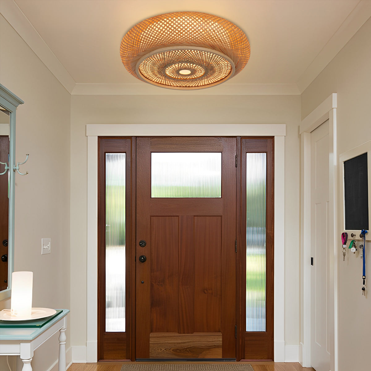 Japanese Style Bamboo Flush Mount Minimalist Living Room Ceiling Light Main image
