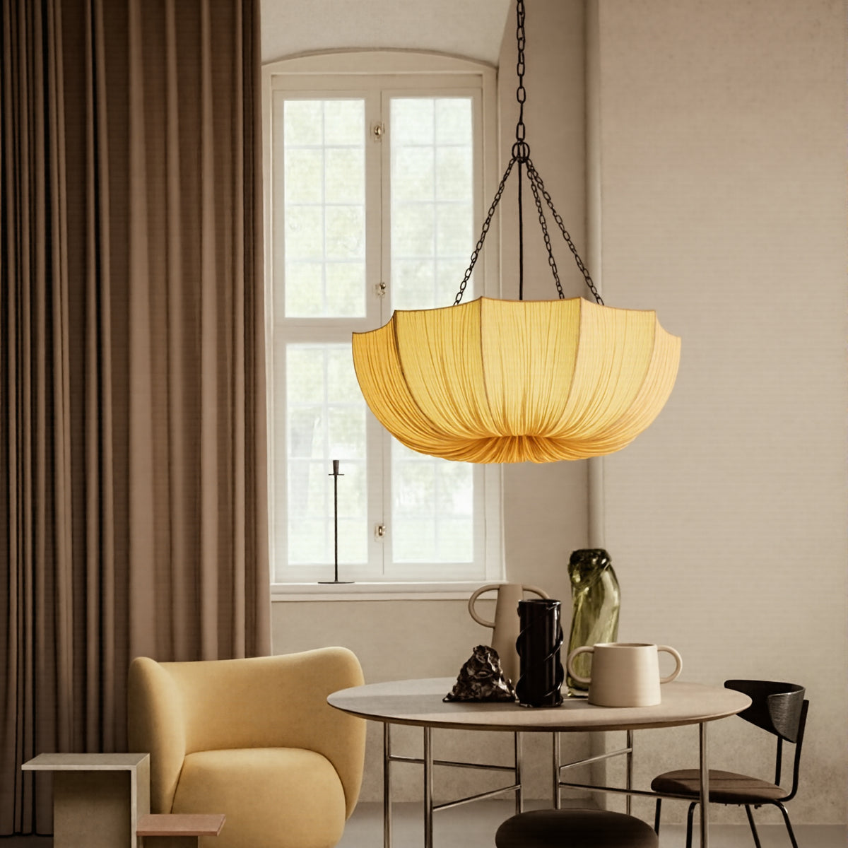 Modern Pleated Fabric Chandelier Japandi Organic Pendant Light