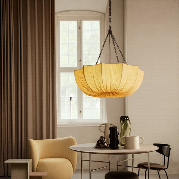 Modern Pleated Fabric Chandelier Japandi Organic Pendant Light