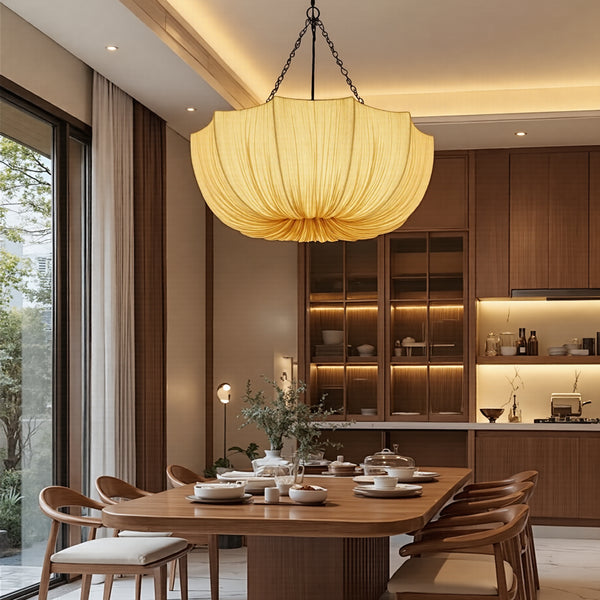 Modern Pleated Fabric Chandelier Japandi Organic Pendant Light