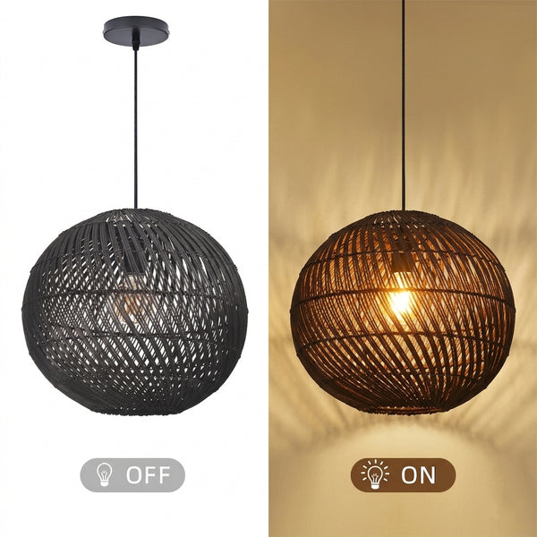 Black Rattan Pendant Light Modern Round Island Chandelier
