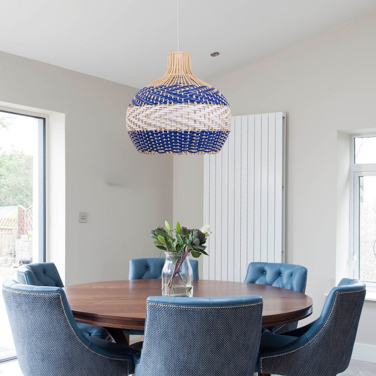 Royal Blue Rattan Pendant Light Boho Farmhouse Dining Room Chandelier Main image