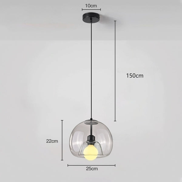 Spherical Glass Pendant Light Double-Layer Smoke & Amber Globe Lamp