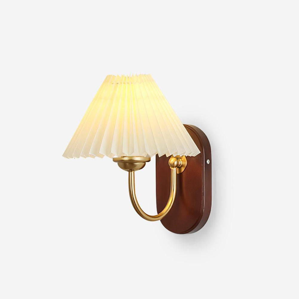 Plug-In Wall Lamp Pleated Fabric & Ash Wood Bedside Sconce