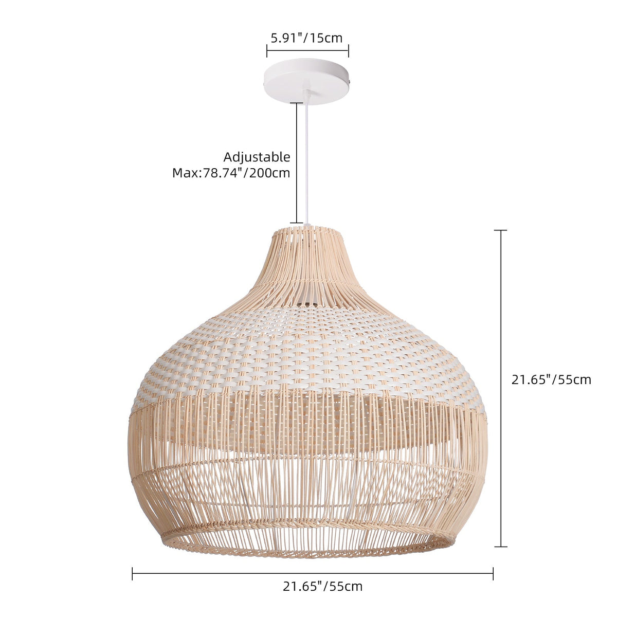 White Woven Rattan Lampshade Minimalist Coastal Pendant Light
