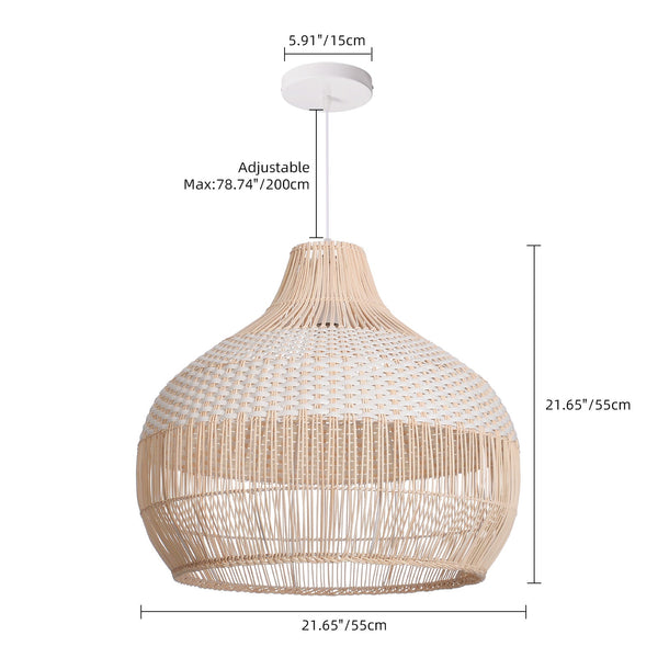 White Woven Rattan Lampshade Minimalist Coastal Pendant Light