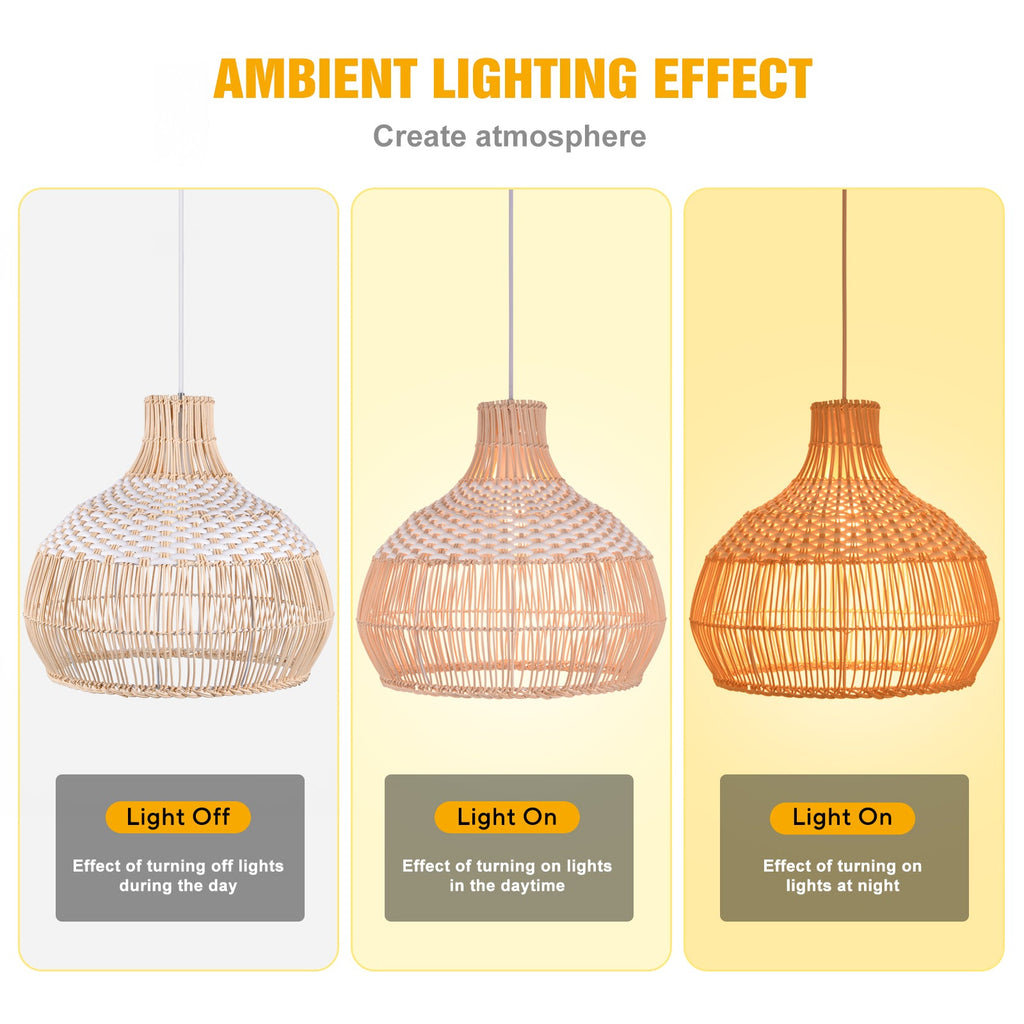 White Woven Rattan Lampshade Minimalist Coastal Pendant Light