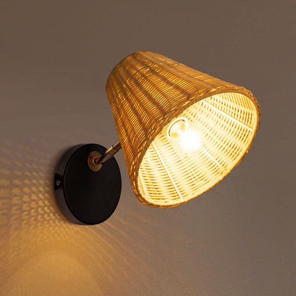 Handwoven Rattan Wall Sconce Boho Wicker Lantern Wall Light