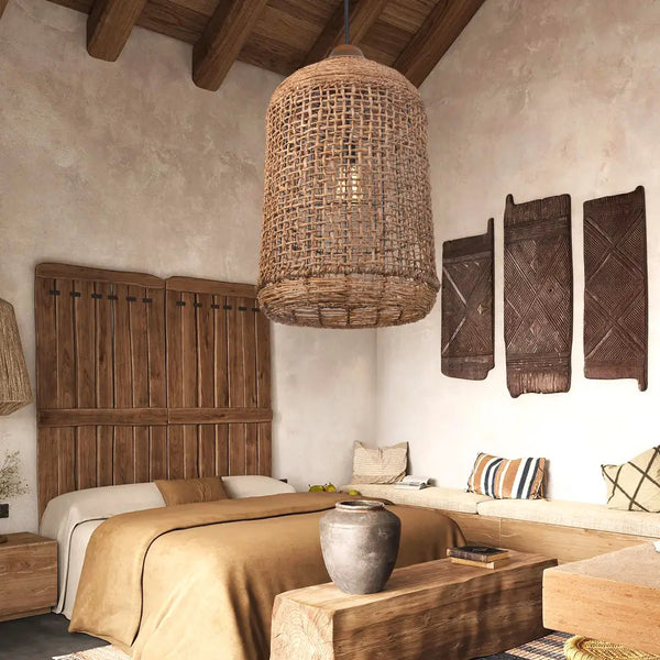 Oversized Wabi-Sabi Rattan Pendant Light Large Kitchen Island Fixture
