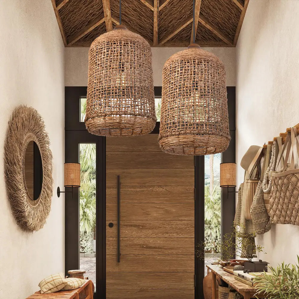 Oversized Wabi-Sabi Rattan Pendant Light Large Kitchen Island Fixture