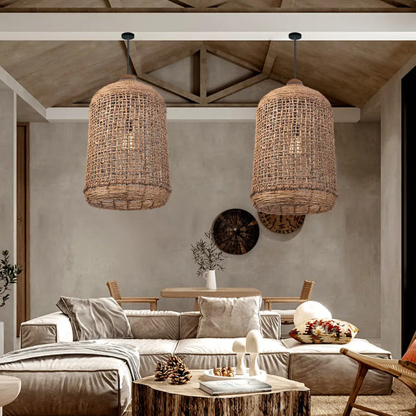 Oversized Wabi-Sabi Rattan Pendant Light Large Kitchen Island Fixture