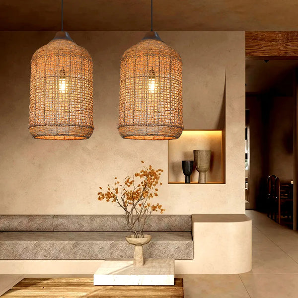 Oversized Wabi-Sabi Rattan Pendant Light Large Kitchen Island Fixture