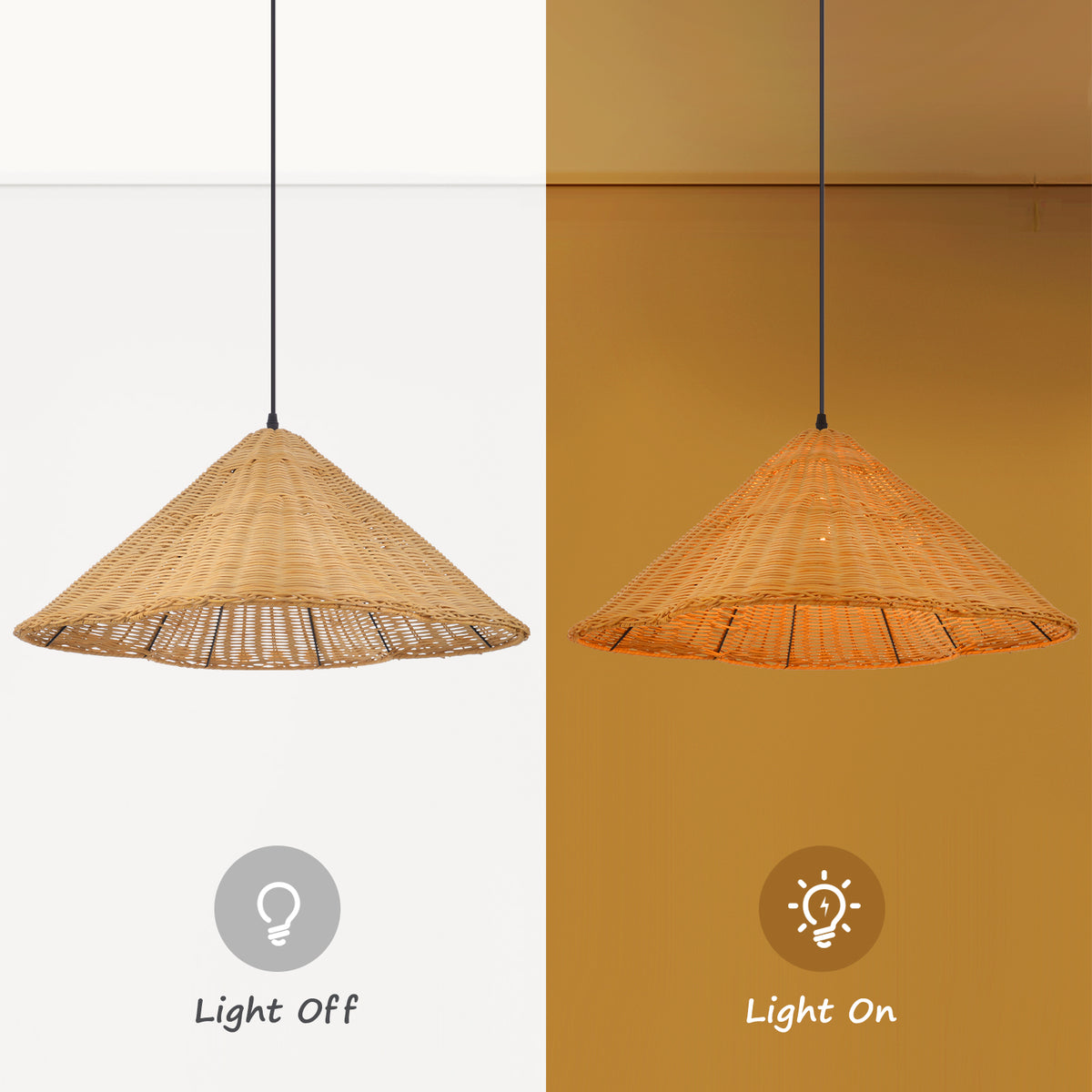 Mid-Century Modern Rattan Chandelier Living Room Pendant Light