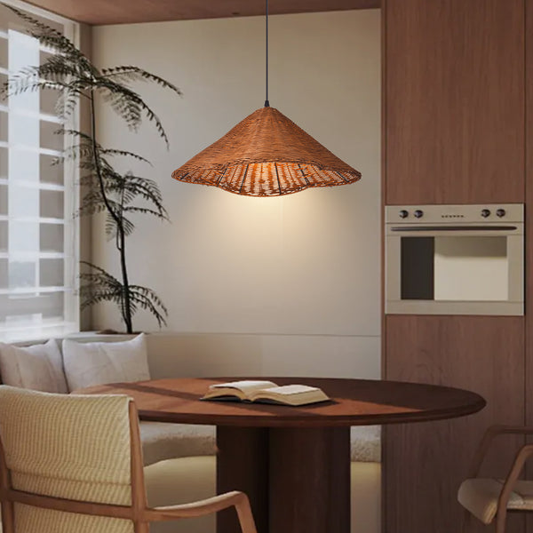 Mid-Century Modern Rattan Chandelier Living Room Pendant Light