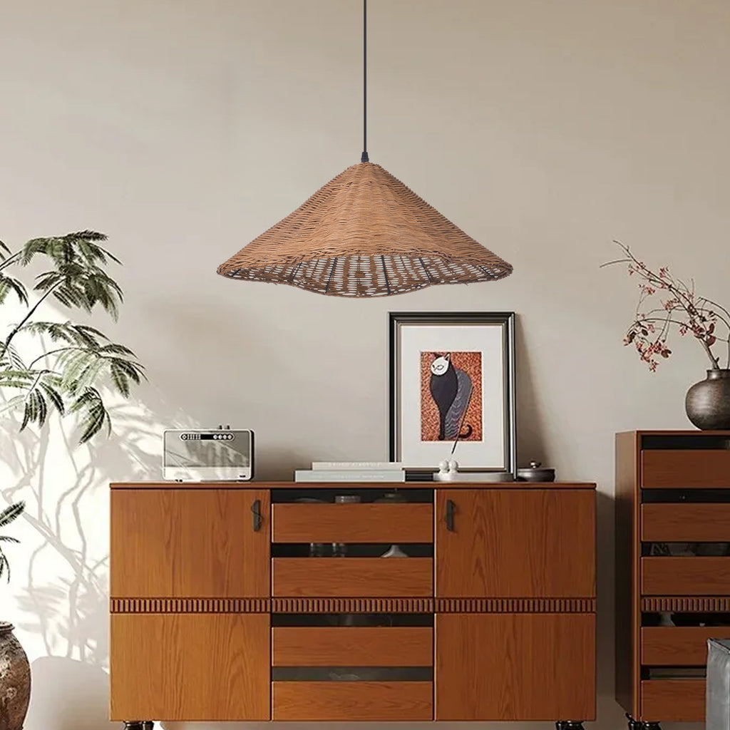 Mid-Century Modern Rattan Chandelier Living Room Pendant Light