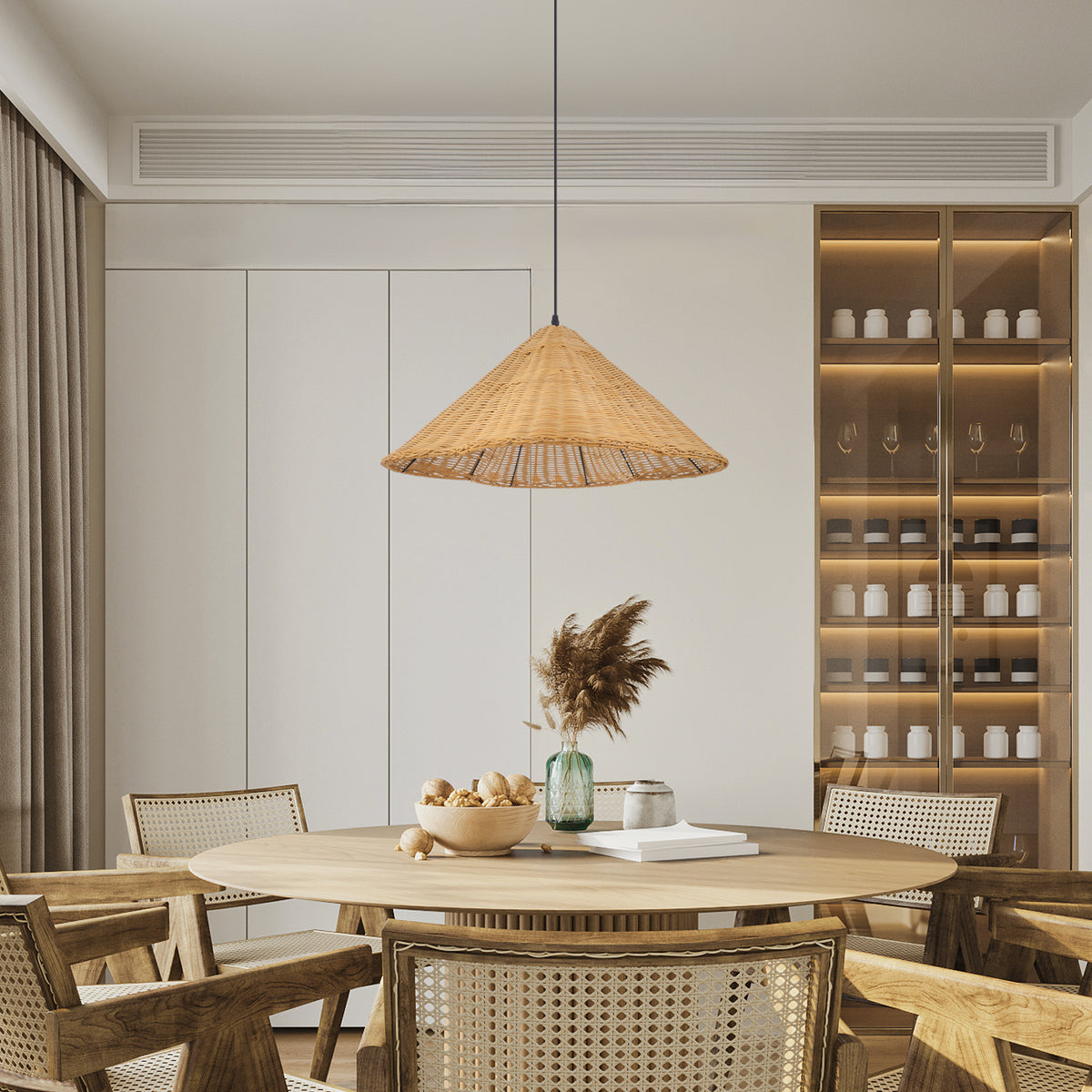 Mid-Century Modern Rattan Chandelier Living Room Pendant Light