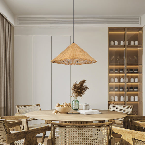 Mid-Century Modern Rattan Chandelier Living Room Pendant Light