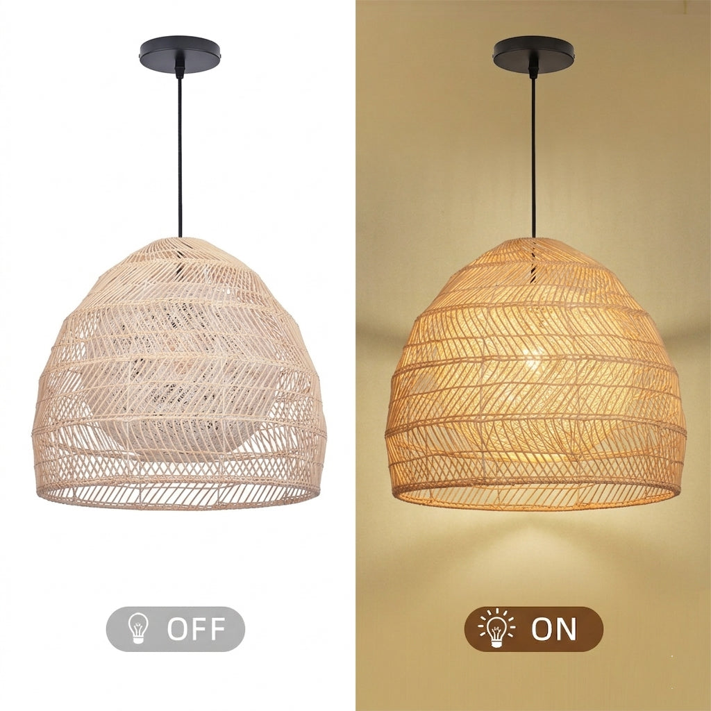 Simple Basket Rattan Pendant Light Woven Wicker Lampshade