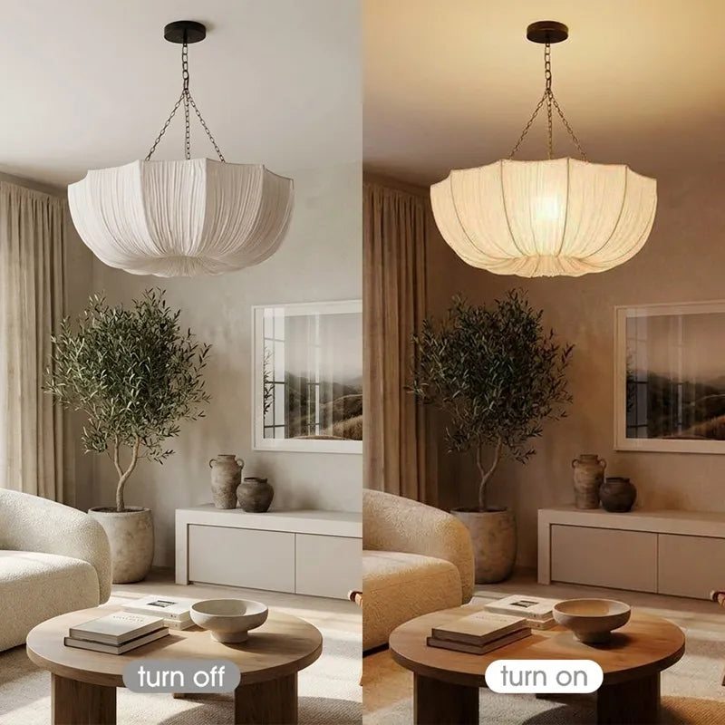 Modern Pleated Fabric Chandelier Japandi Organic Pendant Light