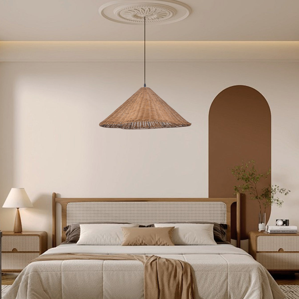Mid-Century Modern Rattan Chandelier Living Room Pendant Light Main image