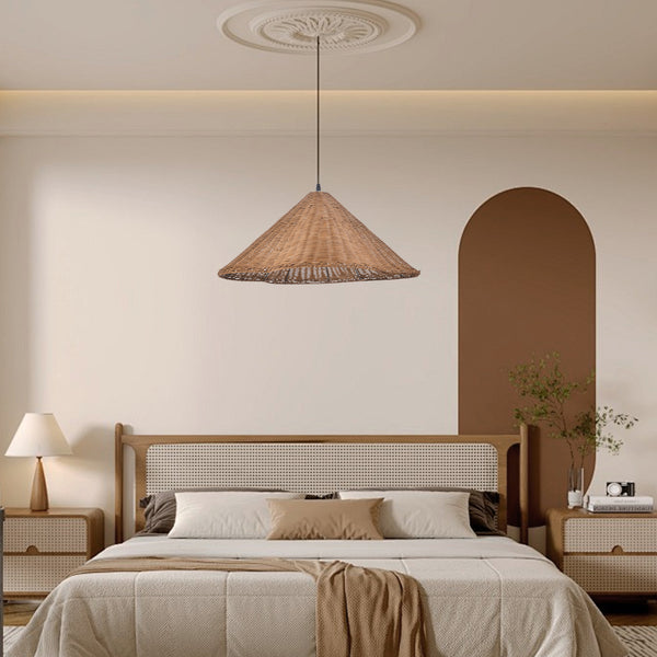 Mid-Century Modern Rattan Chandelier Living Room Pendant Light