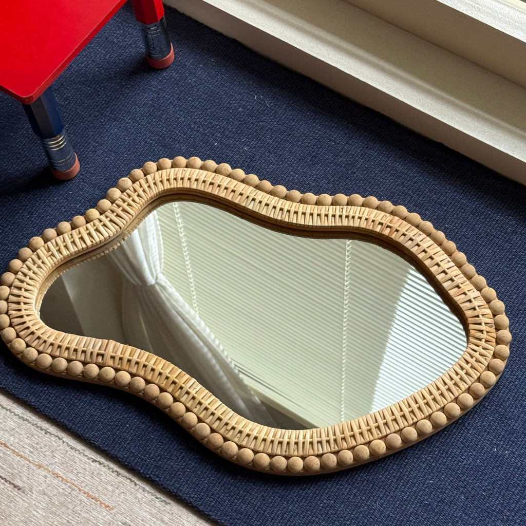 Boho Irregular Wall Mirror with Wooden Beads
