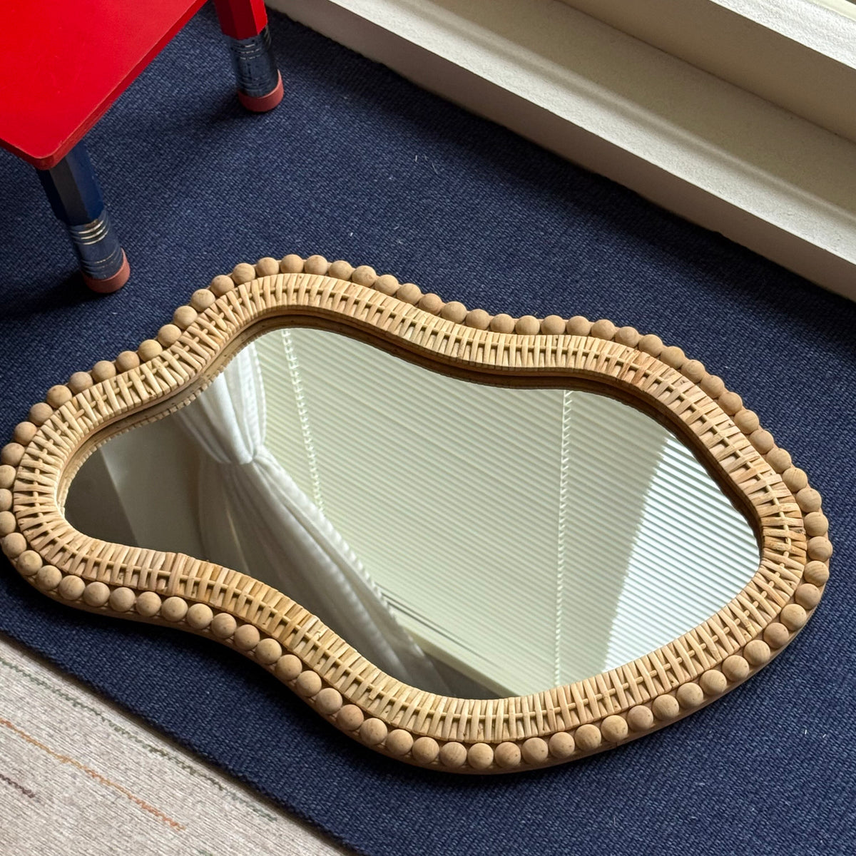Boho Irregular Wall Mirror with Wooden Beads