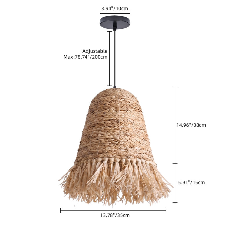 Japanese Dome Grass Rope Raffia Pendant Light Japandi Bedroom Lighting