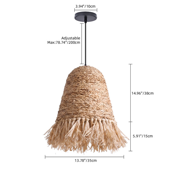 Japanese Dome Grass Rope Raffia Pendant Light Japandi Bedroom Lighting