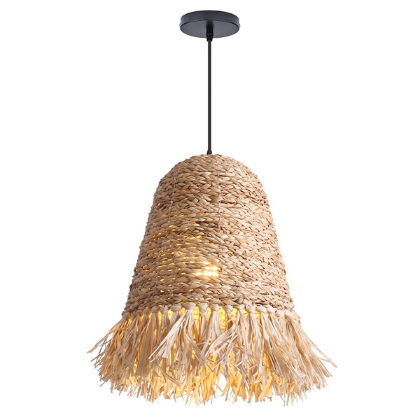 Japanese Dome Grass Rope Raffia Pendant Light Japandi Bedroom Lighting