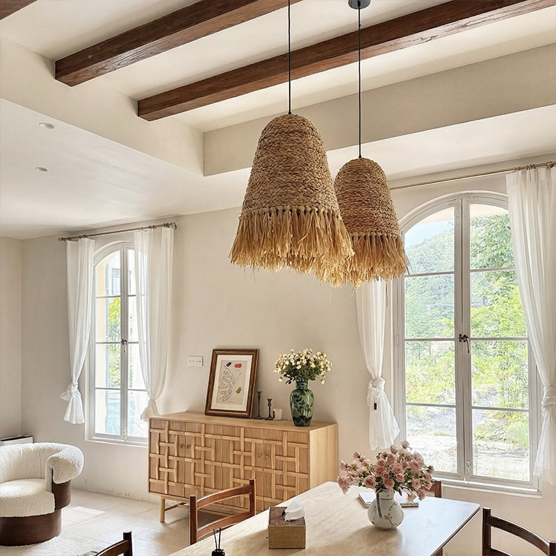 Japanese Dome Grass Rope Raffia Pendant Light Japandi Bedroom Lighting Main image