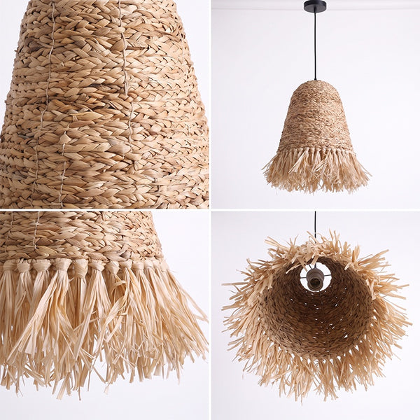 Japanese Dome Grass Rope Raffia Pendant Light Japandi Bedroom Lighting