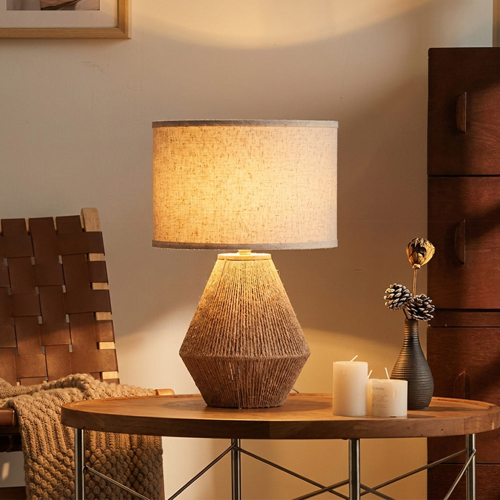 Ashley Clayman Roped Table Lamp Natural & Brown Coastal Accent Light