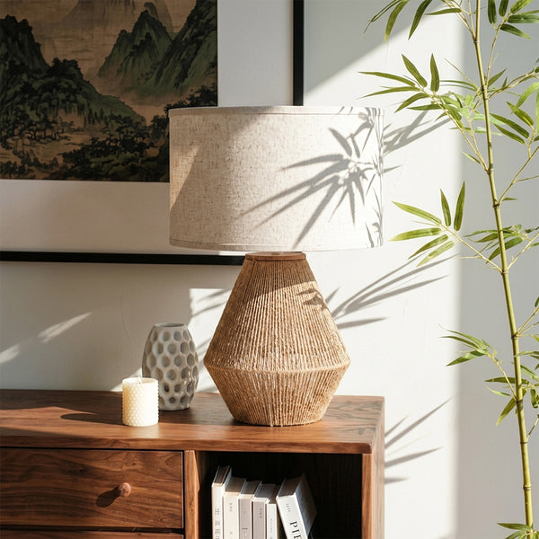 Ashley Clayman Roped Table Lamp Natural & Brown Coastal Accent Light