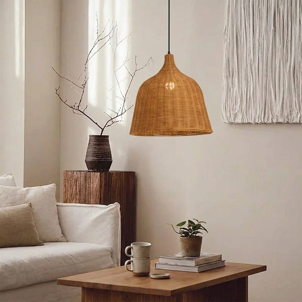 Handwoven Boho Pendant Light Natural Wicker Dining Chandelier