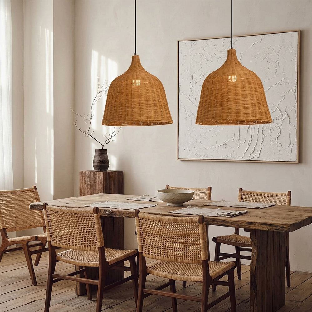 Handwoven Boho Pendant Light Natural Wicker Dining Chandelier