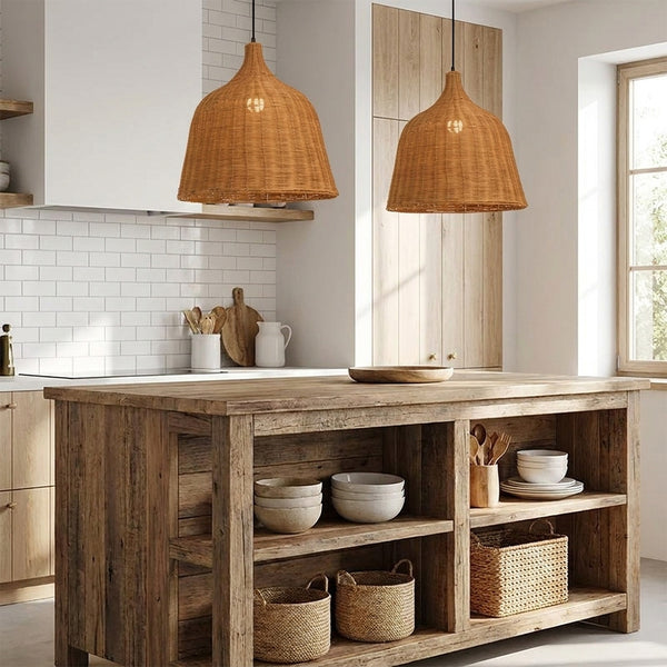 Handwoven Boho Pendant Light Natural Wicker Dining Chandelier