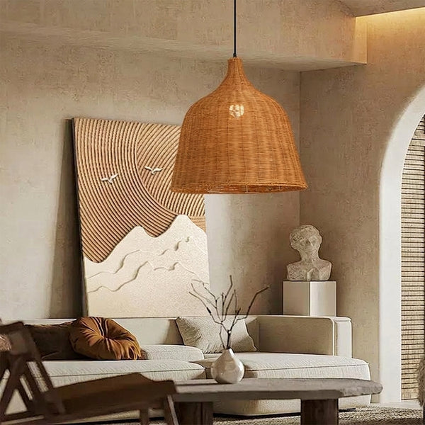 Handwoven Boho Pendant Light Natural Wicker Dining Chandelier