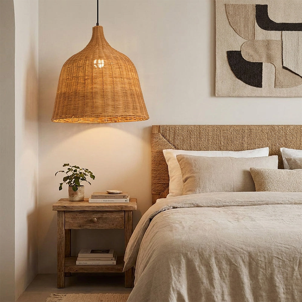 Handwoven Boho Pendant Light Natural Wicker Dining Chandelier