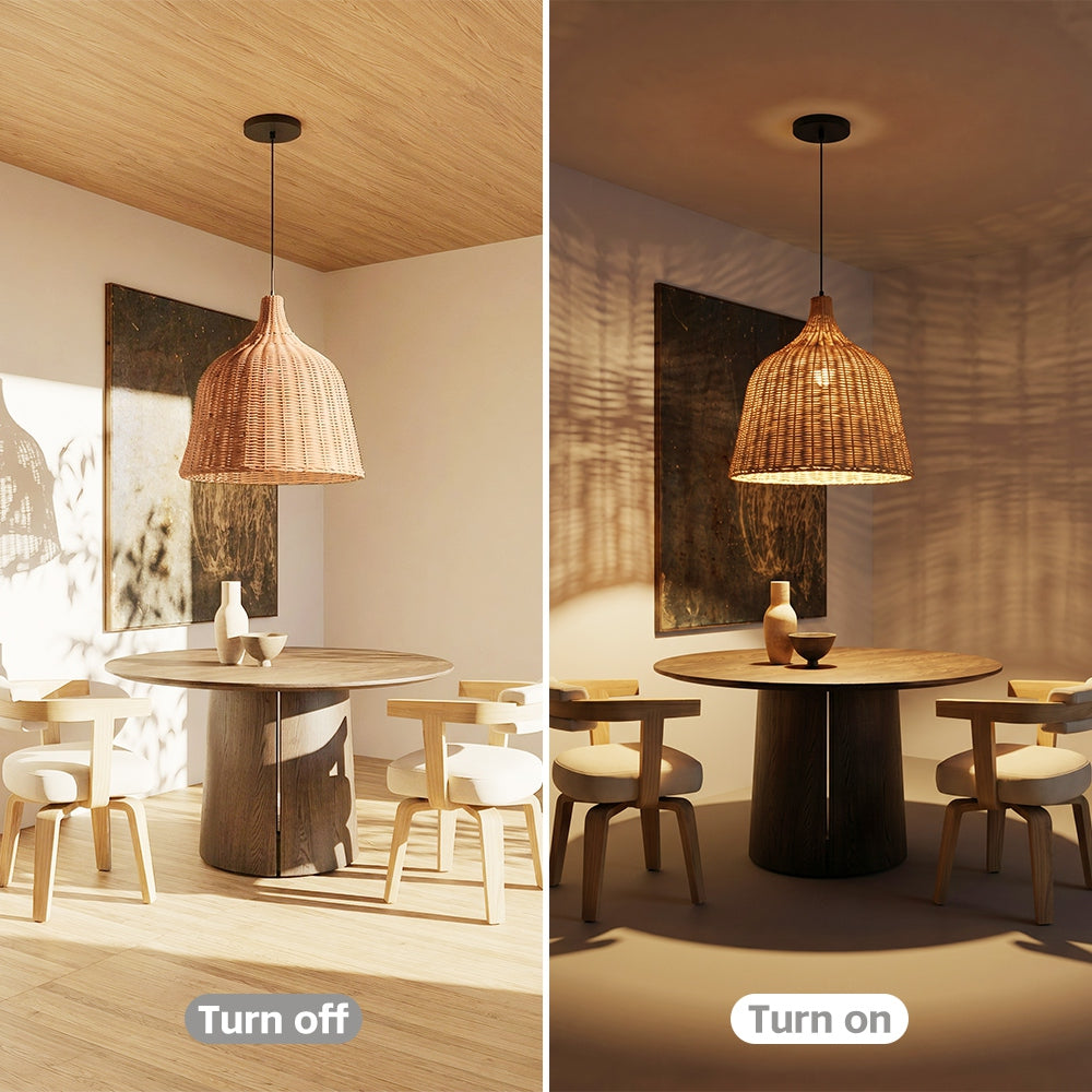 Handwoven Boho Pendant Light Natural Wicker Dining Chandelier