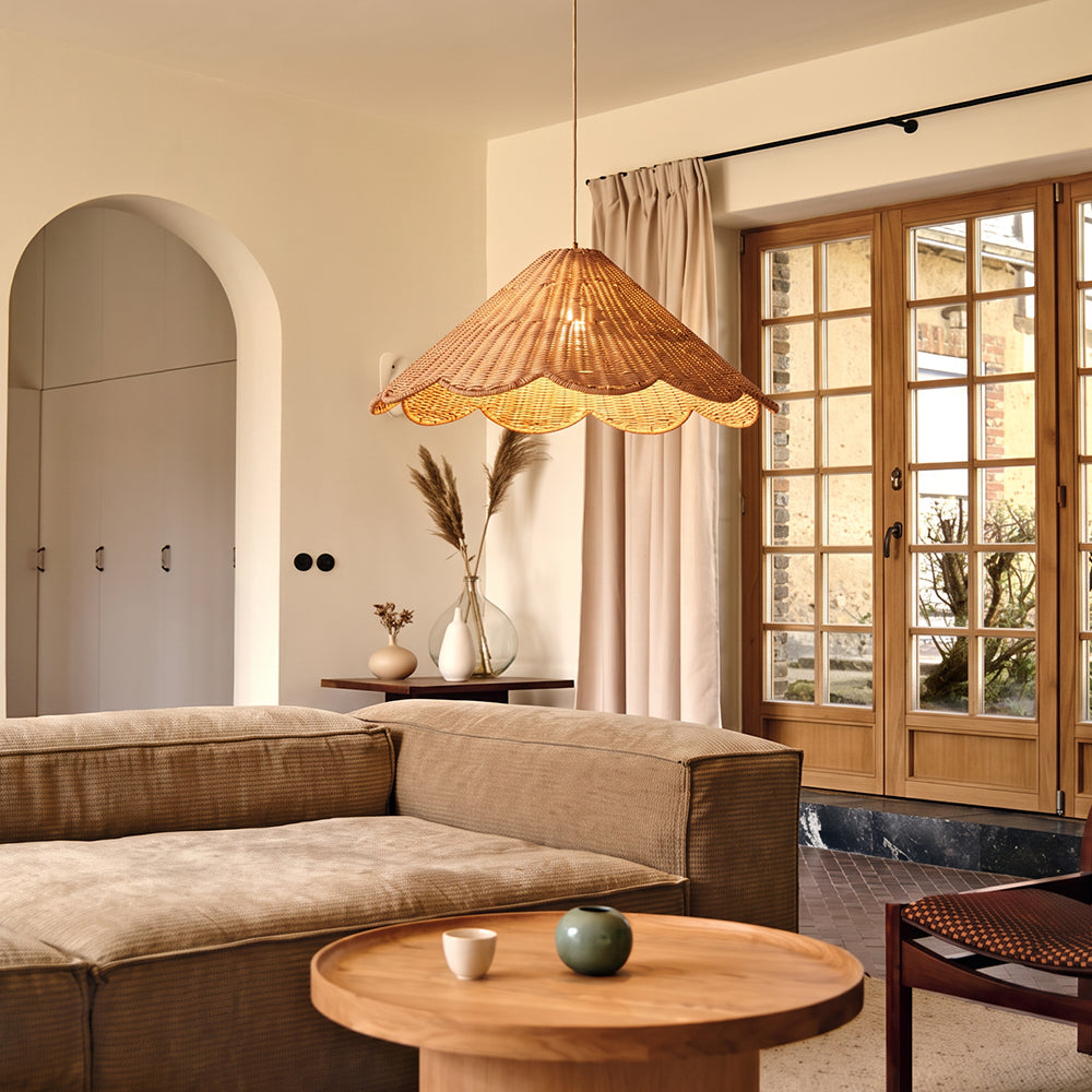 Maude Scallop Rattan Pendant Light Handwoven Wicker Ceiling Lamp