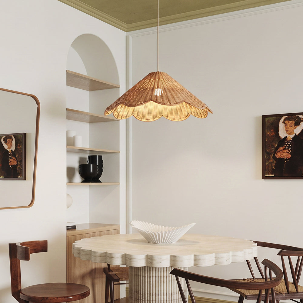 Maude Scallop Rattan Pendant Light Handwoven Wicker Ceiling Lamp