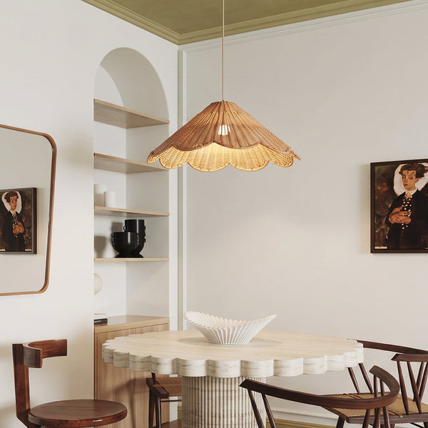 Maude Scallop Rattan Pendant Light Handwoven Wicker Ceiling Lamp
