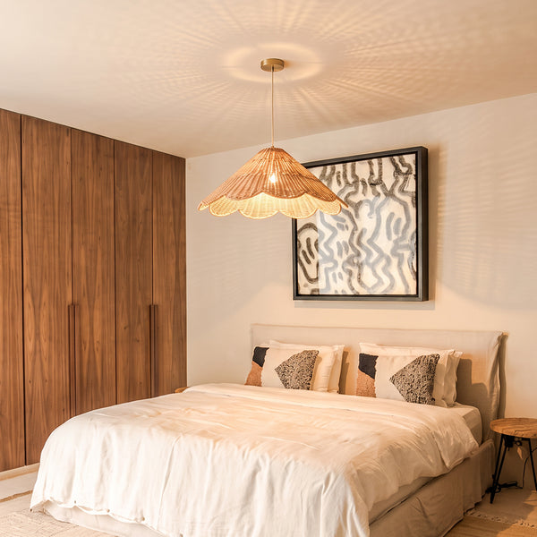 Maude Scallop Rattan Pendant Light Handwoven Wicker Ceiling Lamp