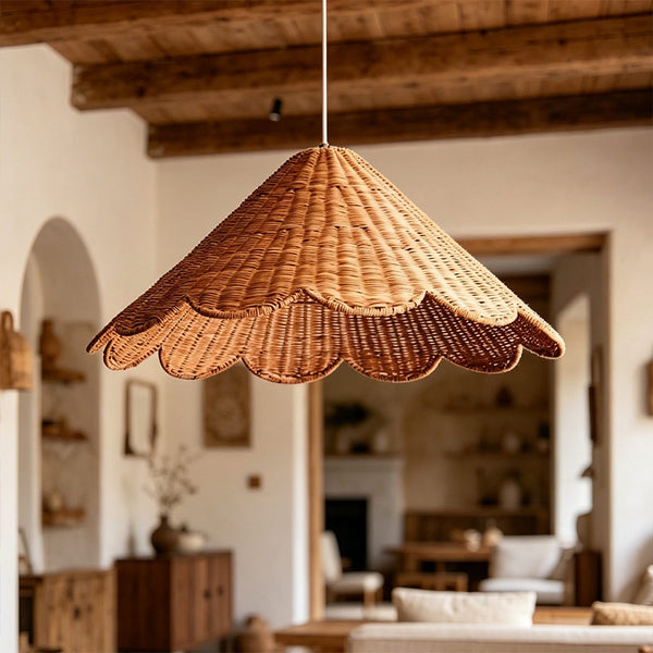 Maude Scallop Rattan Pendant Light Handwoven Wicker Ceiling Lamp