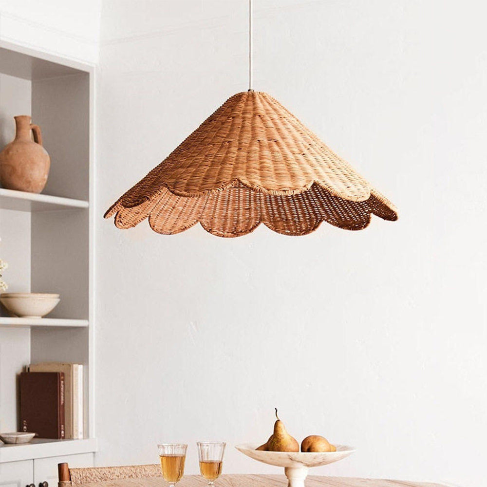 Maude Scallop Rattan Pendant Light Handwoven Wicker Ceiling Lamp